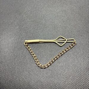 Vintage Gold Tone Tie Bar Clip with Safety Chain 1940s 1950s Menswear
